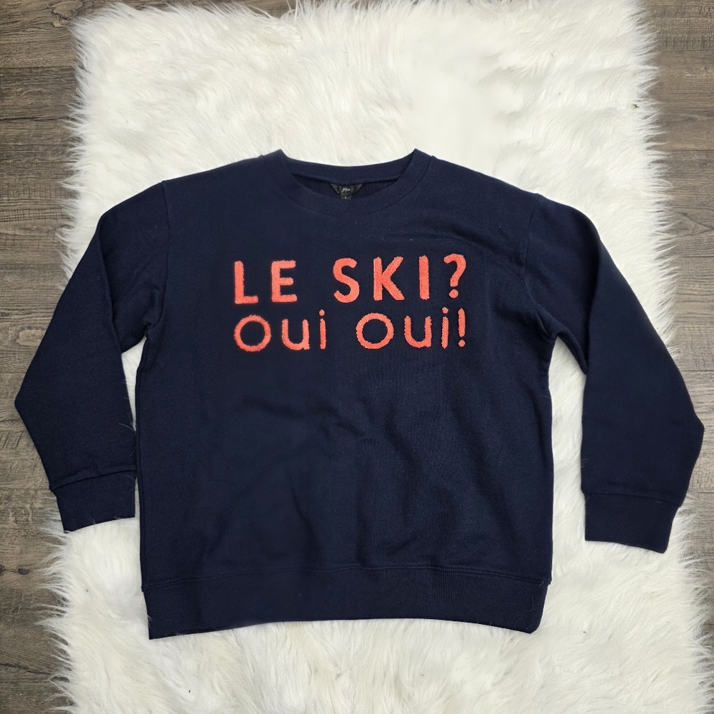 J.crew Le Ski Oui Oui Navy Blue Sweatshirt Sweater Top Size Large - Picture 2 of 4
